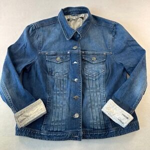Tribal Denim Womens Medium Wash Pleated Trucker Jacket Paisley Cuff 500830-1008